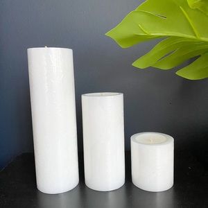 Set of 12 Small White Pillar Candles **VASES SOLD SEPARATELY** candles are 3”